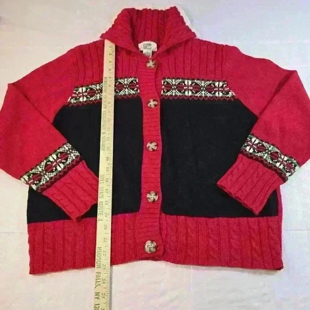Vintage Sweater Bonnie & Bill Ramie Cardigan Fair Isle Womens XL Festive Nordic - Picture 6 of 16